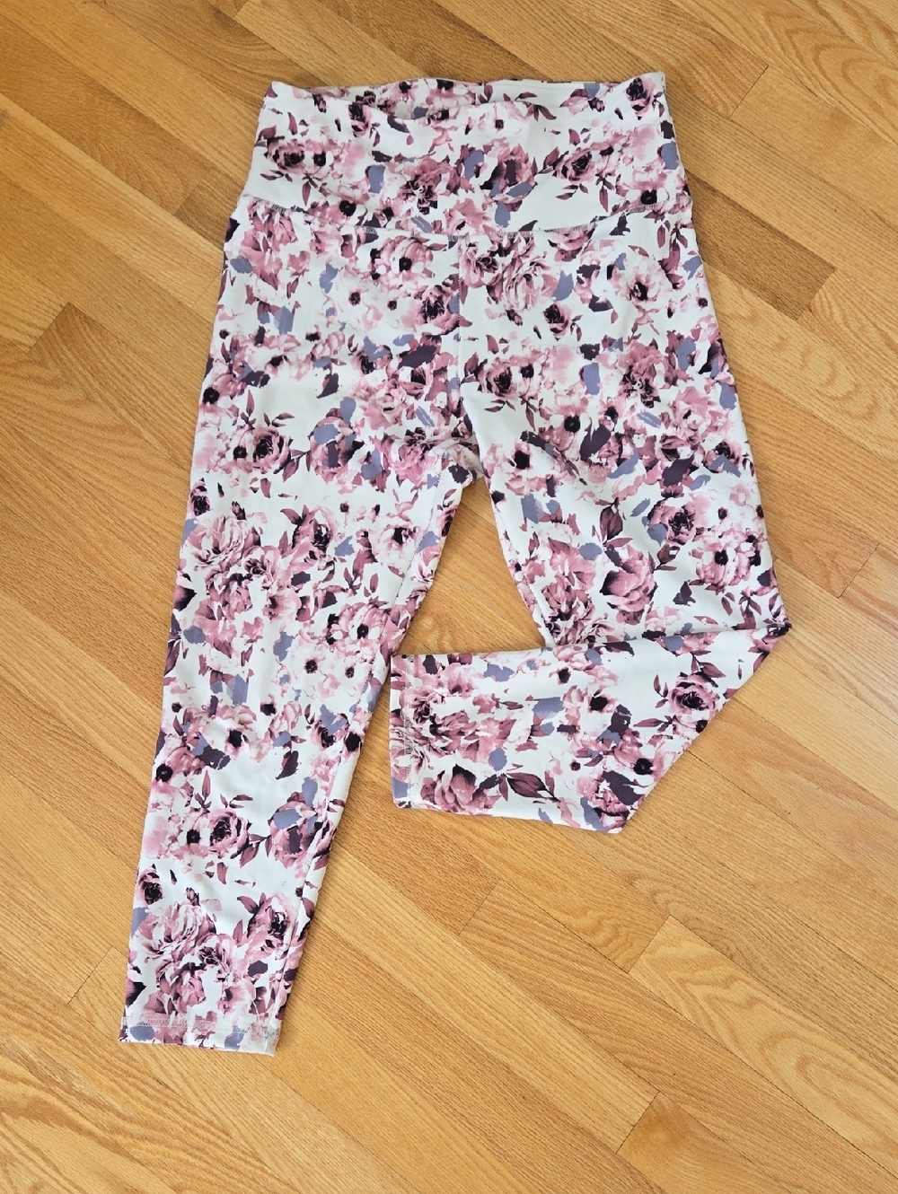 Womens Pink Floral Print Leggings - Soft Stretch Bottoms